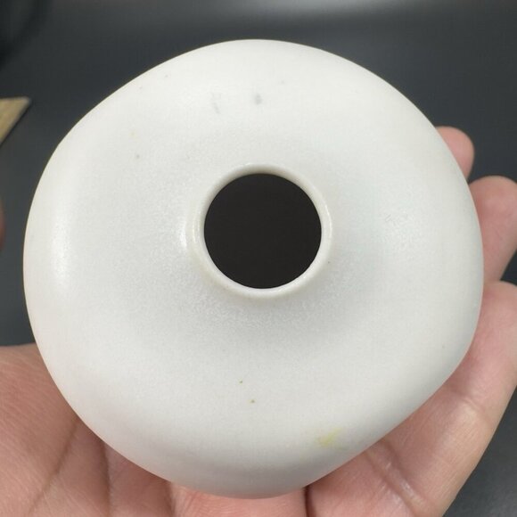 Hand Made White Stoneware Pottery Bud Vase Round Bottom Artist Signed Miniature - Picture 8 of 12